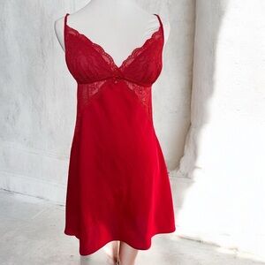 Elegant Red Lace Chemise slip dress satin glam m